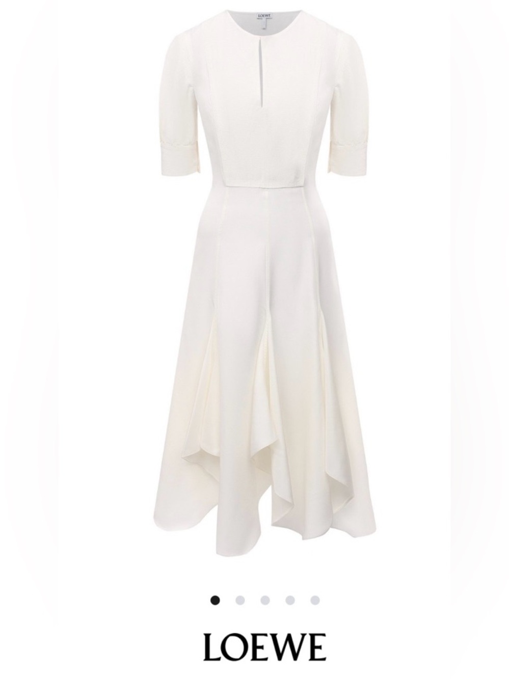 Loewe Cream Midi Dress with Puff Sleeves and asymmetric hem. - Picture 8 of 11